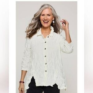 Chalet Et Ceci Kehlani White Crinkle Wrinkle Button Up Tunic Small Designer Luxu